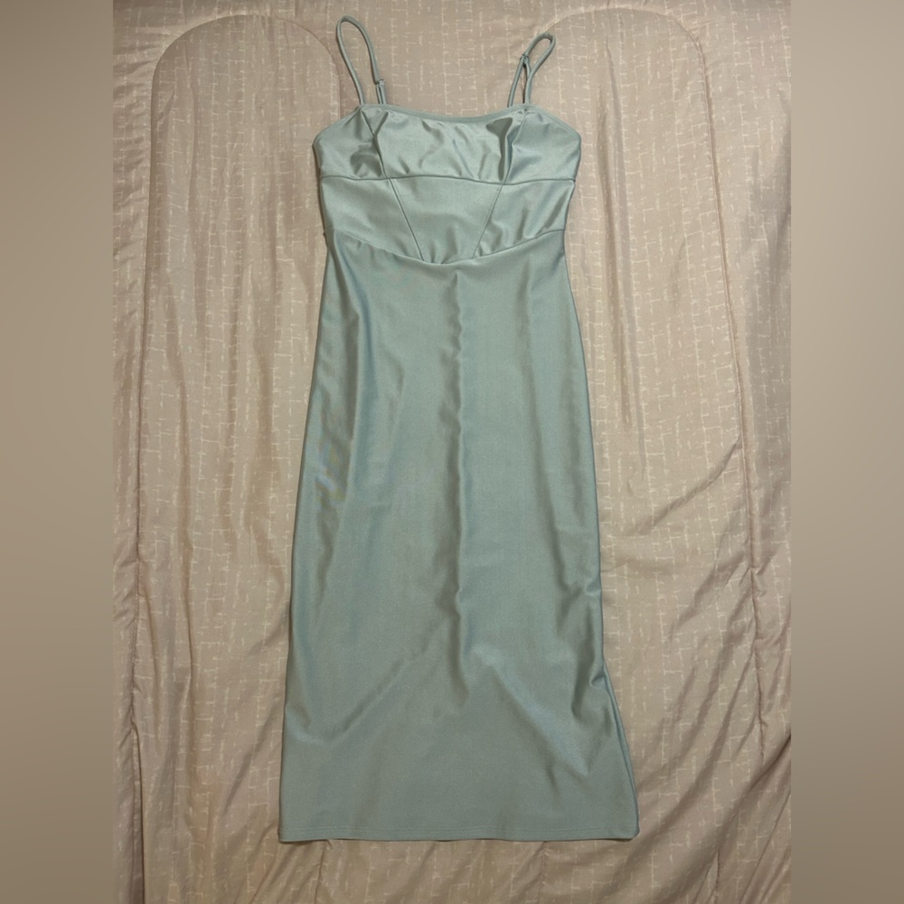 Sea foam green midi dress with a small back slit